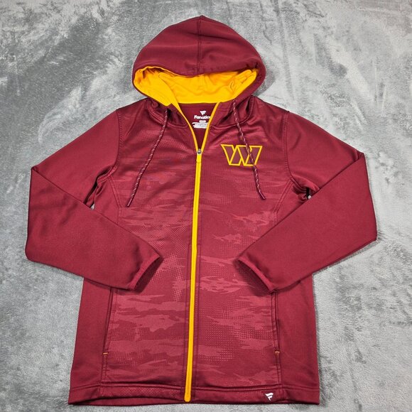 Washington Commanders Jacket Mens Small Burgundy Full Zip Fleece Hooded Fanatics - Picture 2 of 9
